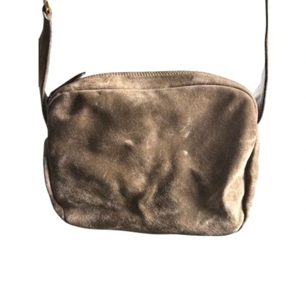 Salvatore Ferragamo Gancini Suede Shoulder Bag‎ Taupe Gold Hardware NWOT